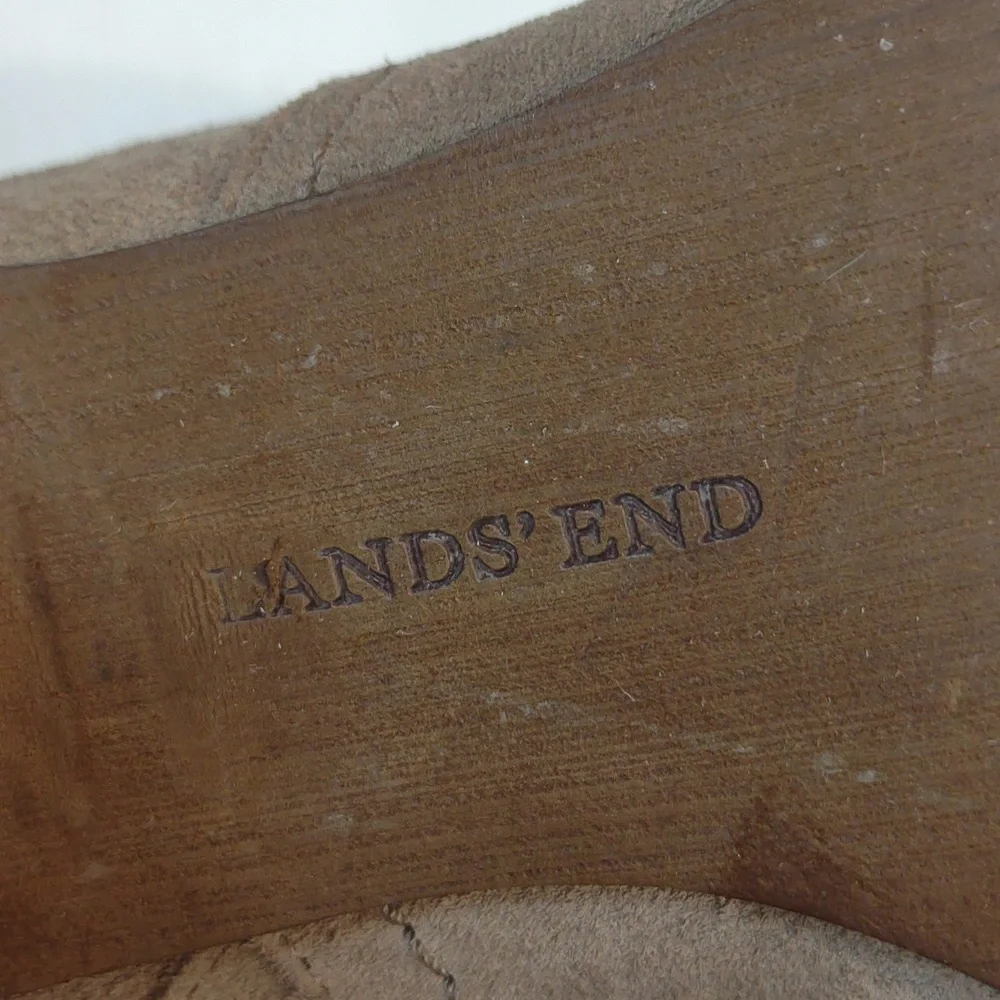 Lands' End Women's Harris Taupe Suede Side Zip Faux Wooden Heel Ankle Bootie